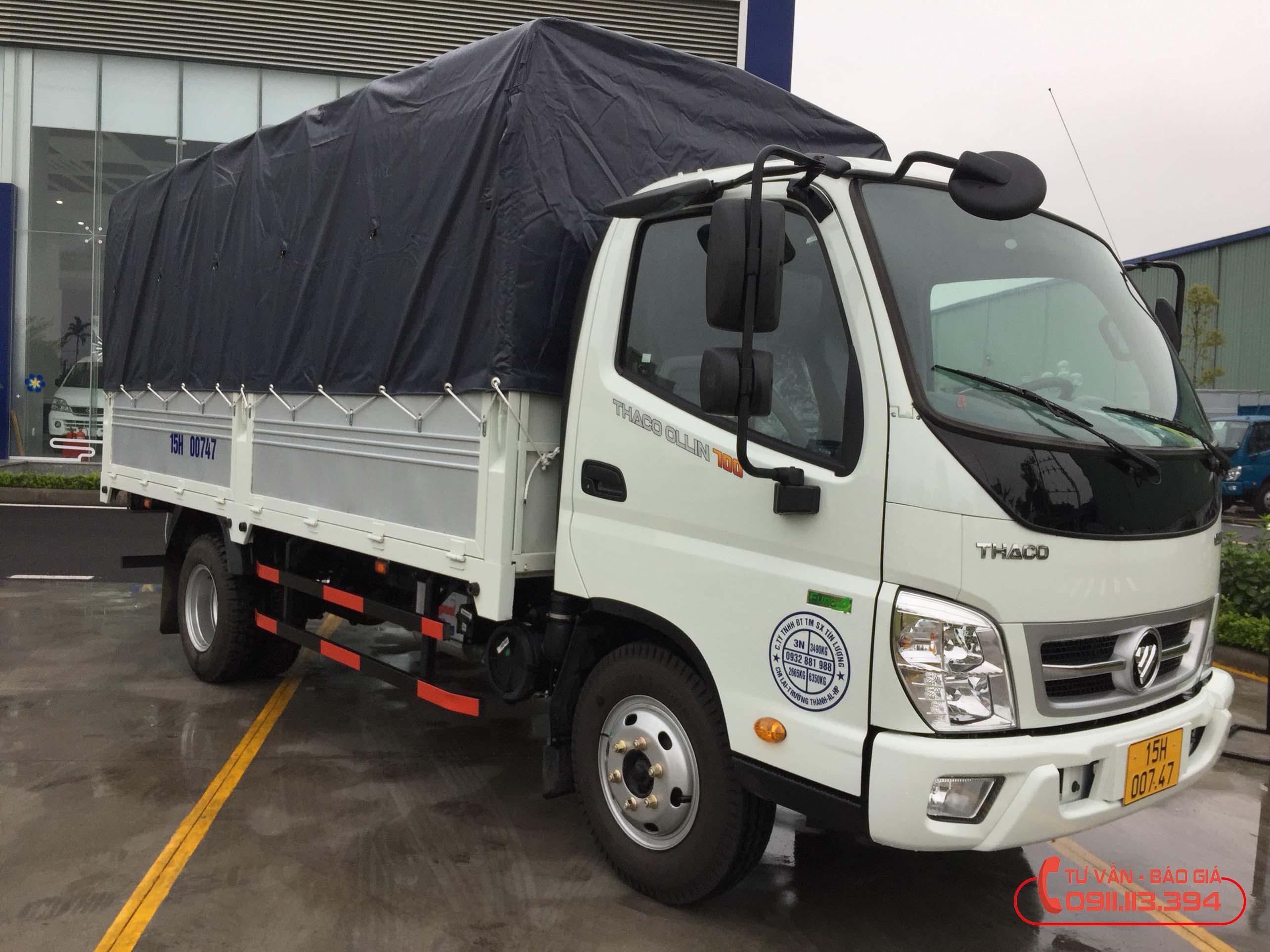 Xe tải Thaco Ollin 350 thùng bạt đã phủ bạt  tải trọng 215 tấn euro 4